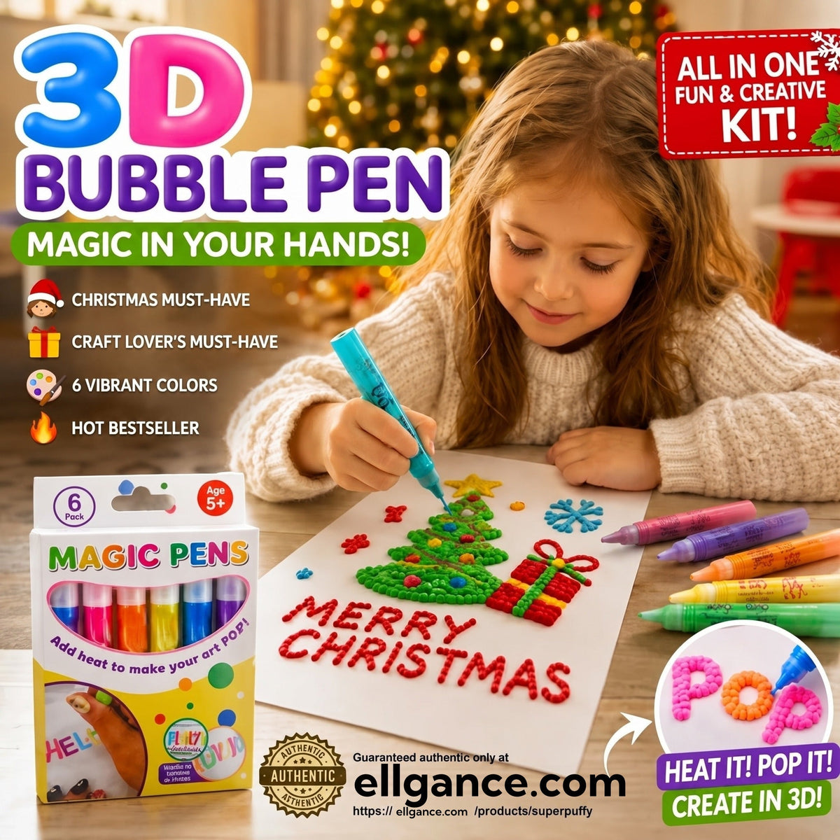 6-Color Magic Puffy Drawing Pens – Heat-Activated 3D Art Marker Set for Kids & DIY Crafts