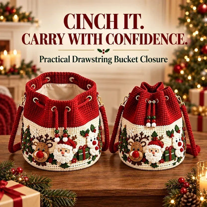 🎄 3D Christmas Crochet Bucket Bag – Festive Crossbody Purse with Detachable Strap