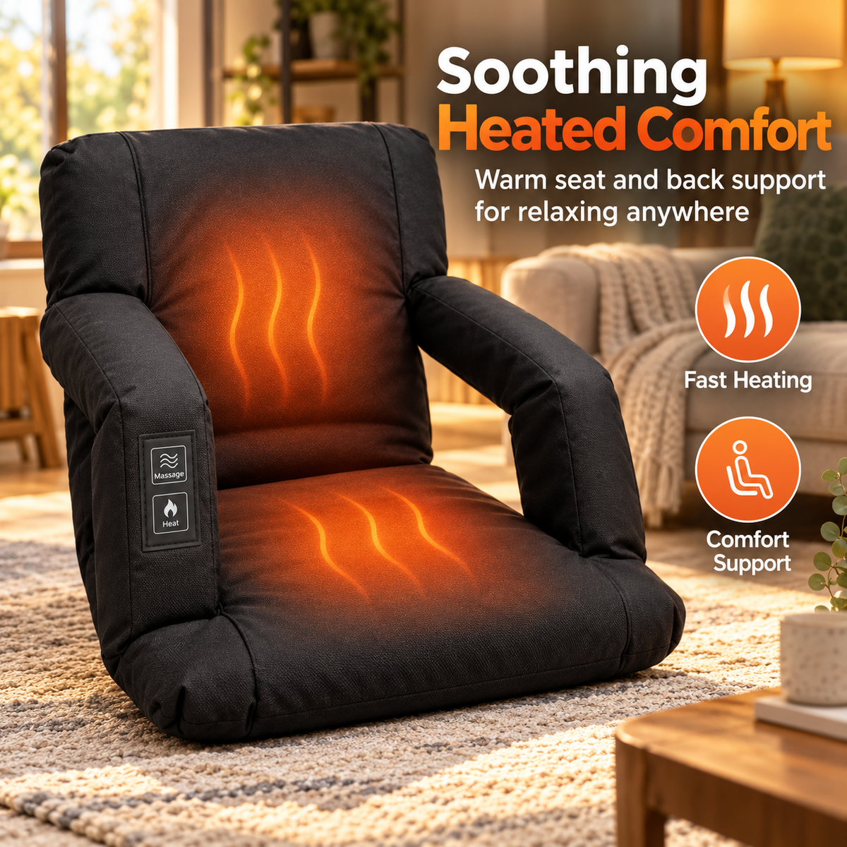 🔥 Heated Massage Floor Chair | Foldable Portable Lounge Seat