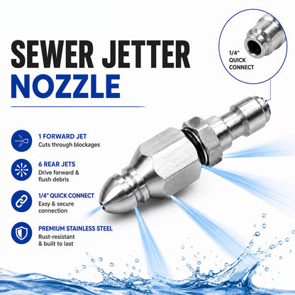 💦3Pcs-Stainless Steel Sewer Jetter Nozzle – 1/4' Quick Connect Drain Cleaning Attachment for Pressure Washers