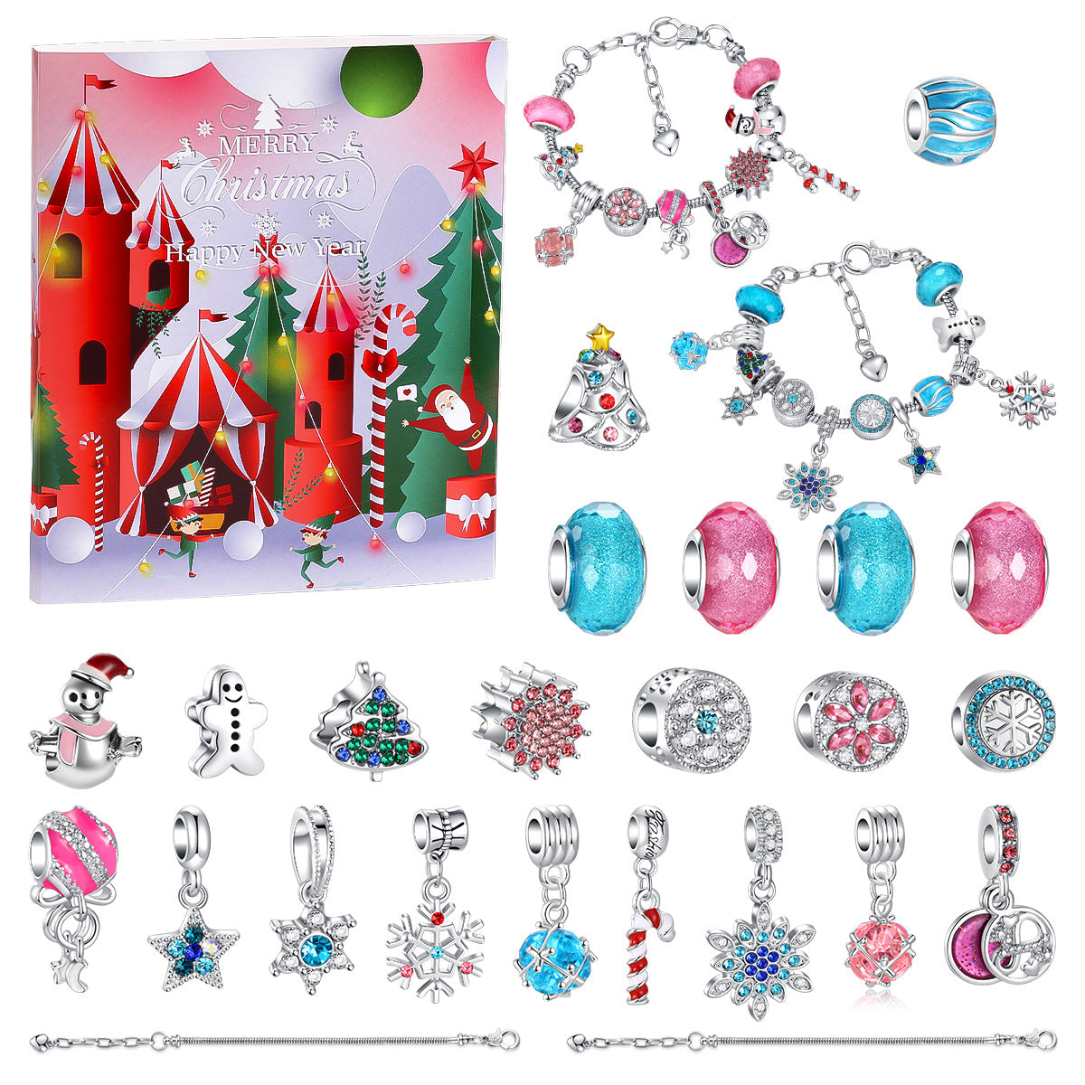 🎄 24-Day Christmas DIY Bead Charm Kit – Necklace, Bracelet & Daily Jewelry-Making Surprises ✨