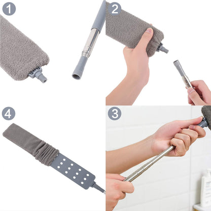 Retractable Microfiber Dusting Brush – 2-in-1 Crevice Cleaner with 2 Washable Dusting Cloths