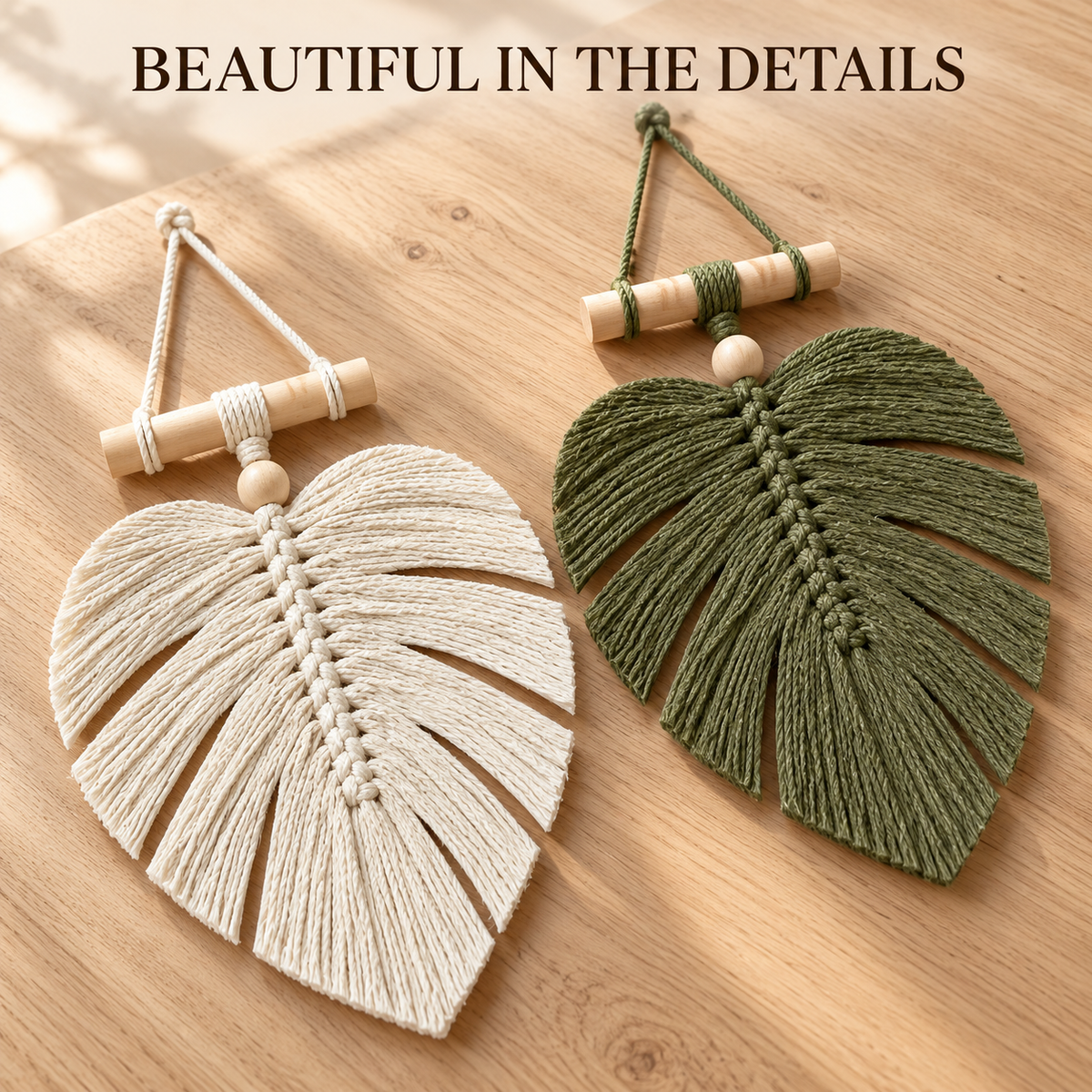 🌿🏡Handwoven Monstera Leaf Wall Hanging – Boho Macramé Decor with Wooden Bead & Dowel