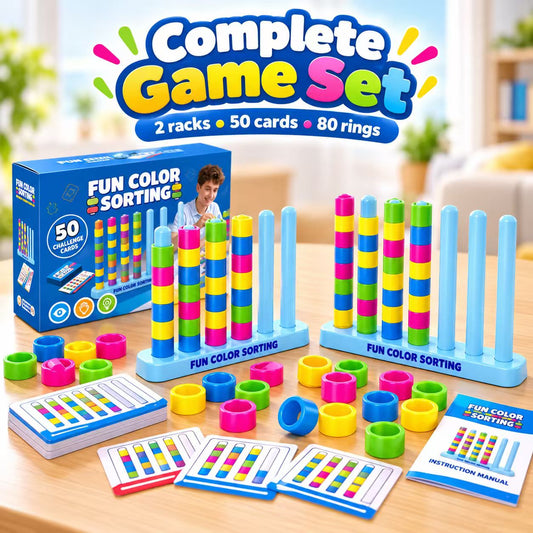 🎉🎉Color Stack Challenge Game – Fast-Paced Color Matching Puzzle with 2 Stack Racks, 50 Challenge Cards & 80 Rings for Family Game Night, Parties & Gatherings