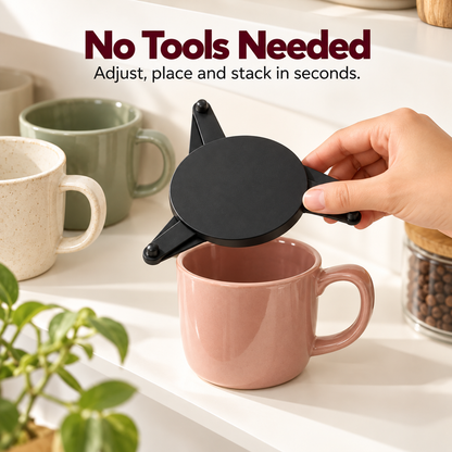 MugNest™ Adjustable Cup Stacking Organizer – Space-Saving Mug & Cabinet Storage Rack