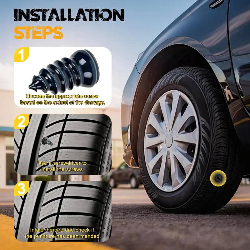 ✨✨60-Pcs Tubeless Tire Repair Kit – Dual-Size Coated Screw Plugs for Car & Motorcycle Tire Maintenance