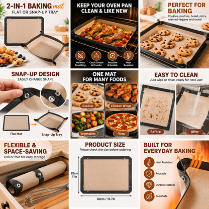 🍪 Snap-Up Reusable Baking Mat – Foldable Raised-Edge Oven Liner for Easy Cleanup ✨