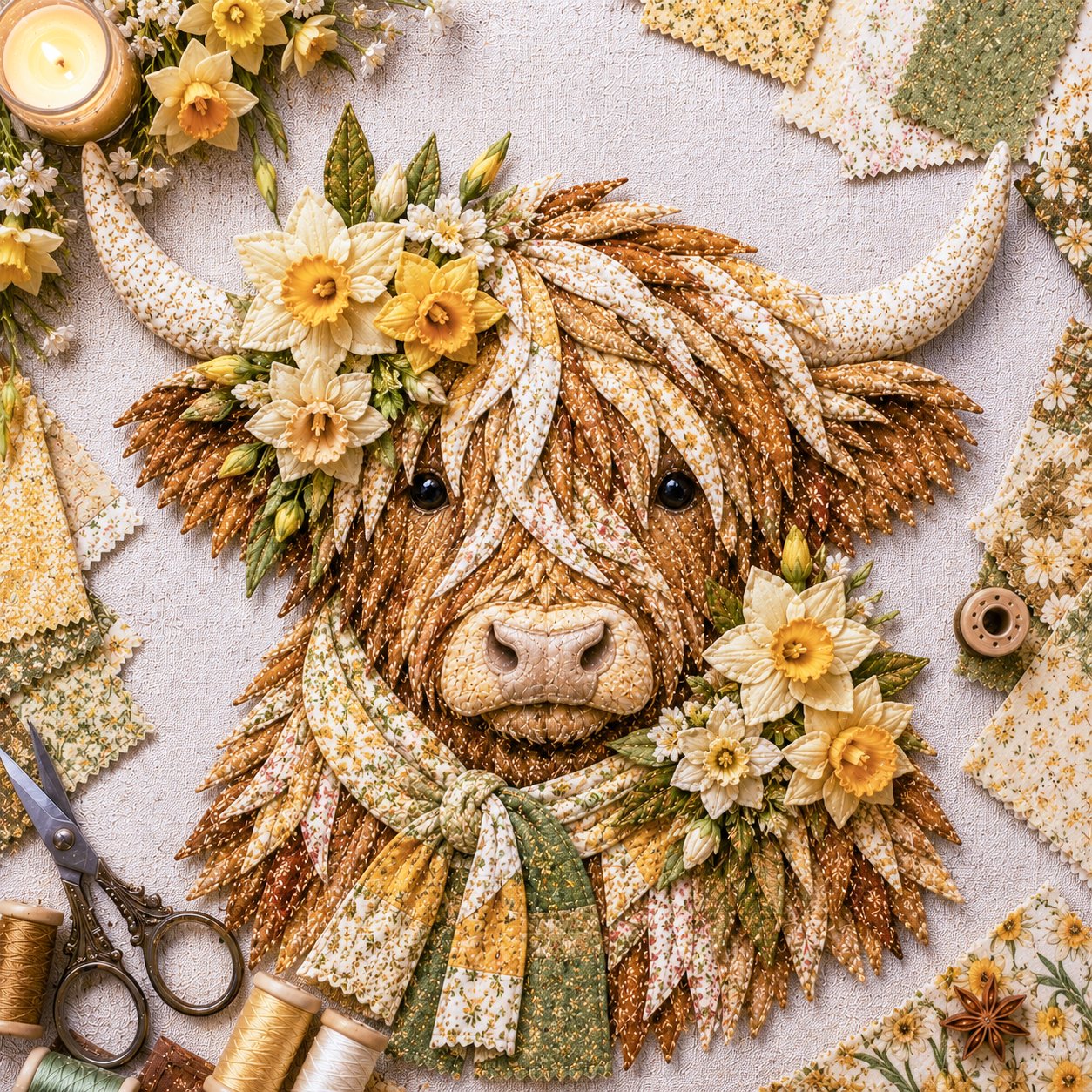🐮💐🌸 Birth Flower Highland Cow 3D Layered Fabric Art DIY Kit (Beginner-friendly) 🔥 Buy 2 Free 1