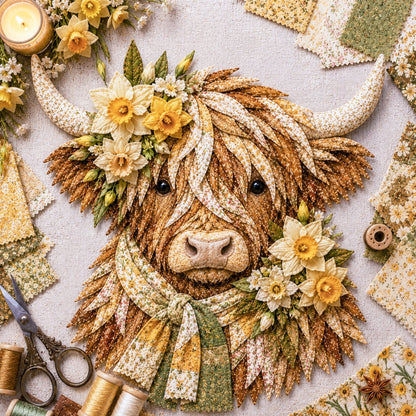 🐮💐🌸 Birth Flower Highland Cow 3D Layered Fabric Art DIY Kit (Beginner-friendly) 🔥 Buy 2 Free 1