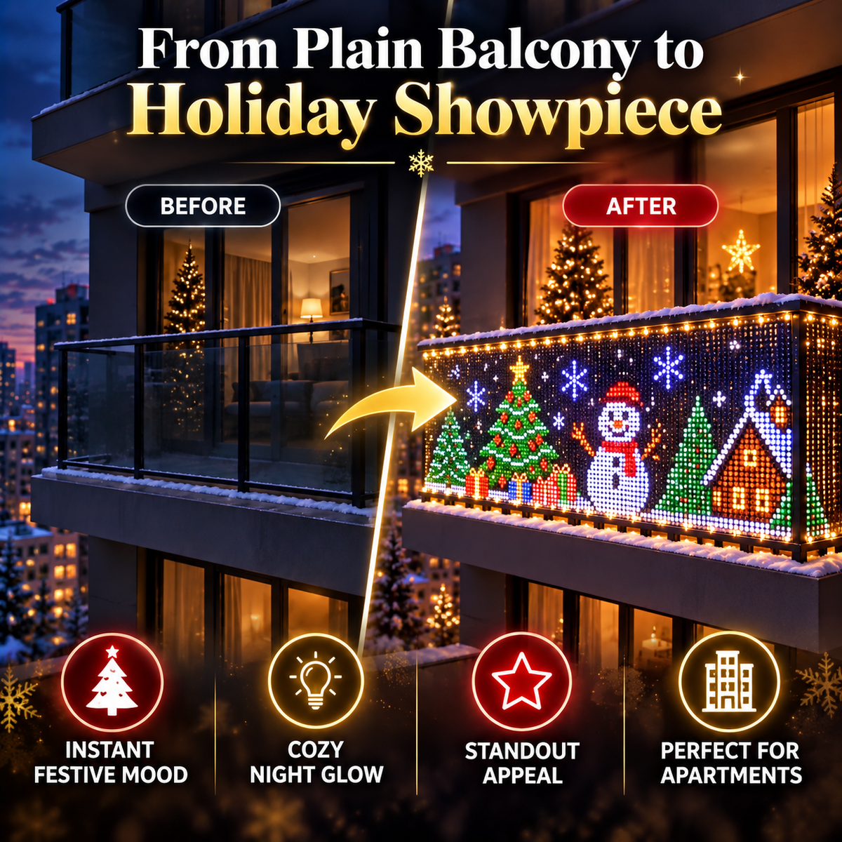 🎄🏠 Smart RGB Pixel Curtain Lights – App-Controlled Animated Holiday Display for Balcony & Window Decor-1.6m*1.6m