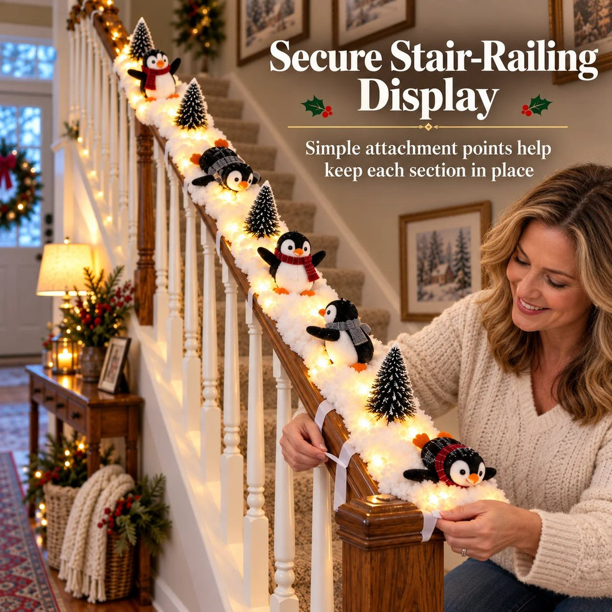 🔥 Hot Sale 40% OFF – Playful Penguin Snowy Stair Railing Decor 🐧❄️