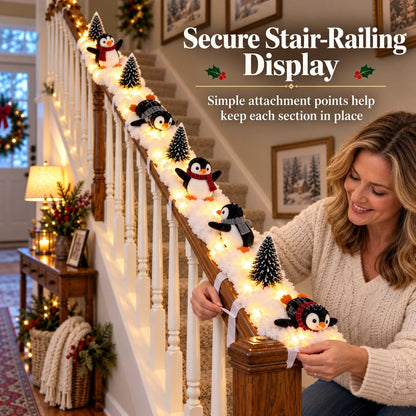 🔥 Hot Sale 40% OFF – Playful Penguin Snowy Stair Railing Decor 🐧❄️