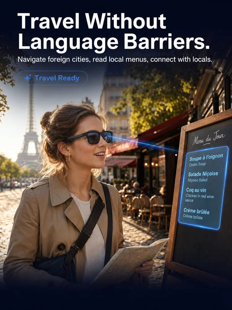 🔥Al Smart Glasses: 100%Offline Translation Zoom & Explore Smarter.