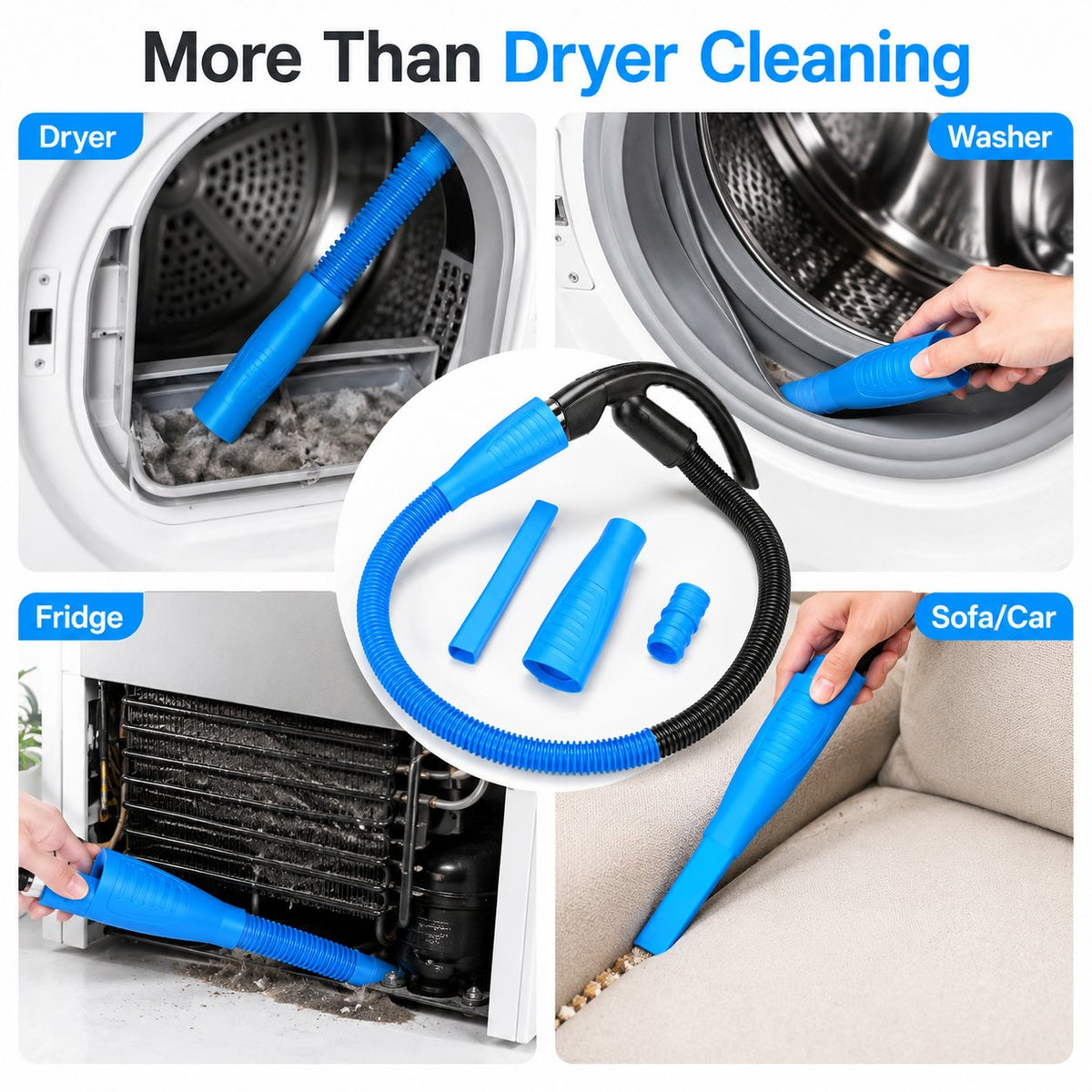 🧹 2-in-1 Dryer Vent Cleaning Kit – Vacuum Hose Attachment & Flexible Lint Brush ✨