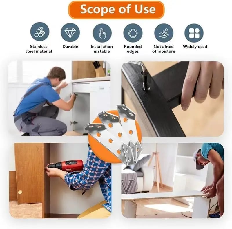Stainless Steel Corner Brace,90°Right AngleSupport Bracket for Cabinets & Furniture