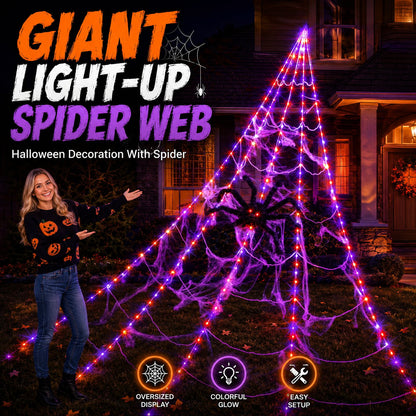 Giant Light-Up Spider Web Halloween Decoration