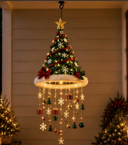 🎅🎅Santa Hat LED Hanging Light – Cascading Warm Fairy Lights with Festive Christmas Charms