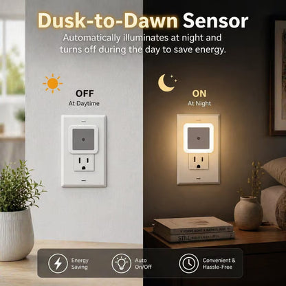 💡 6-Pack Dusk-to-Dawn LED Night Lights – Warm White, Plug-In 🌙