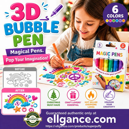 6-Color Magic Puffy Drawing Pens – Heat-Activated 3D Art Marker Set for Kids & DIY Crafts