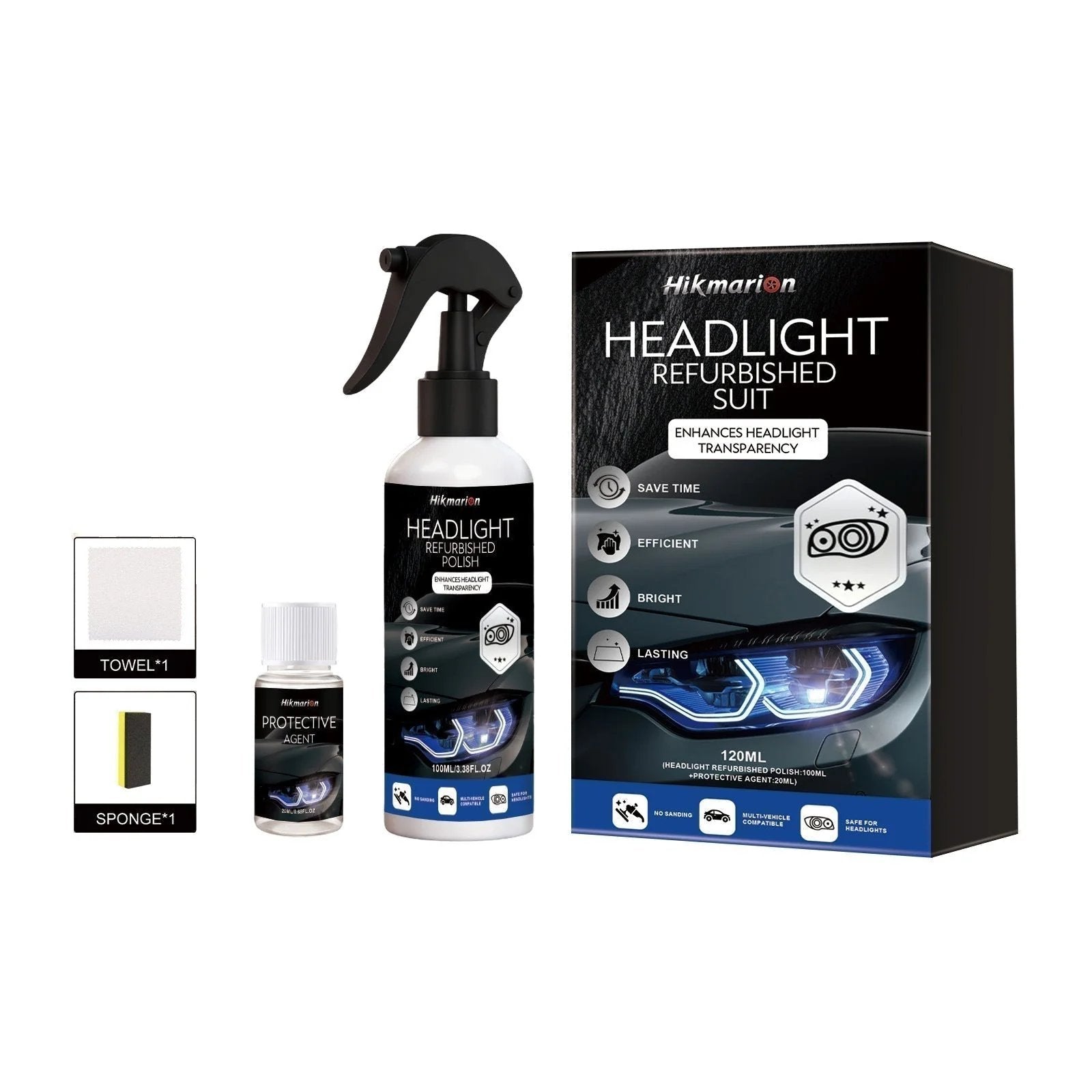 🎉🔆 Professional Car Headlight Restoration Kit – Removes yellowing & scratches, restores clarity & UV protection – easy DIY solution ✨