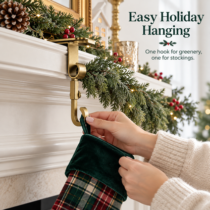 🎄 Christmas Shelf Stocking Hanger – Gold Shelf-Edge Hook for Garland & Holiday Decorations