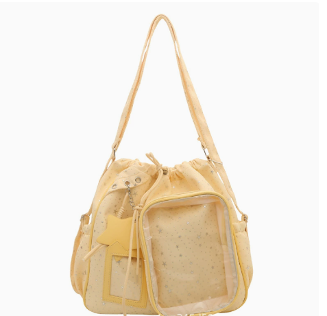 🎒🎒Star Print Ita Shoulder Bag – Clear Display Pocket, Drawstring Closure & Cute Star Charm