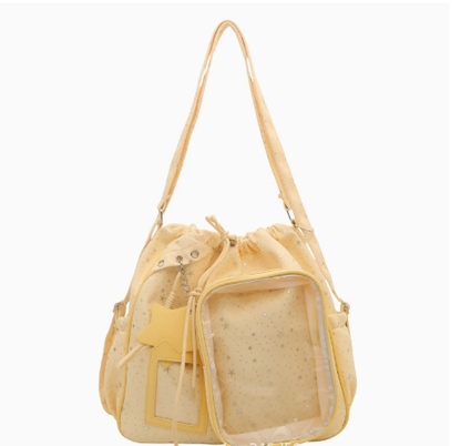 🎒🎒Star Print Ita Shoulder Bag – Clear Display Pocket, Drawstring Closure & Cute Star Charm