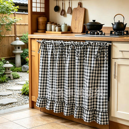 🏡✨ 2026 Farmhouse-Style Stove Curtain – Gingham Grid Ruffle-Edge Tier Curtains 🍽️