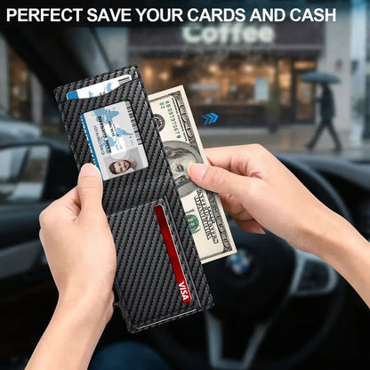 💳 Men's RFID Minimalist Bifold Wallet – Pop-Up Card Holder, Money Clip & ID Window 🎁