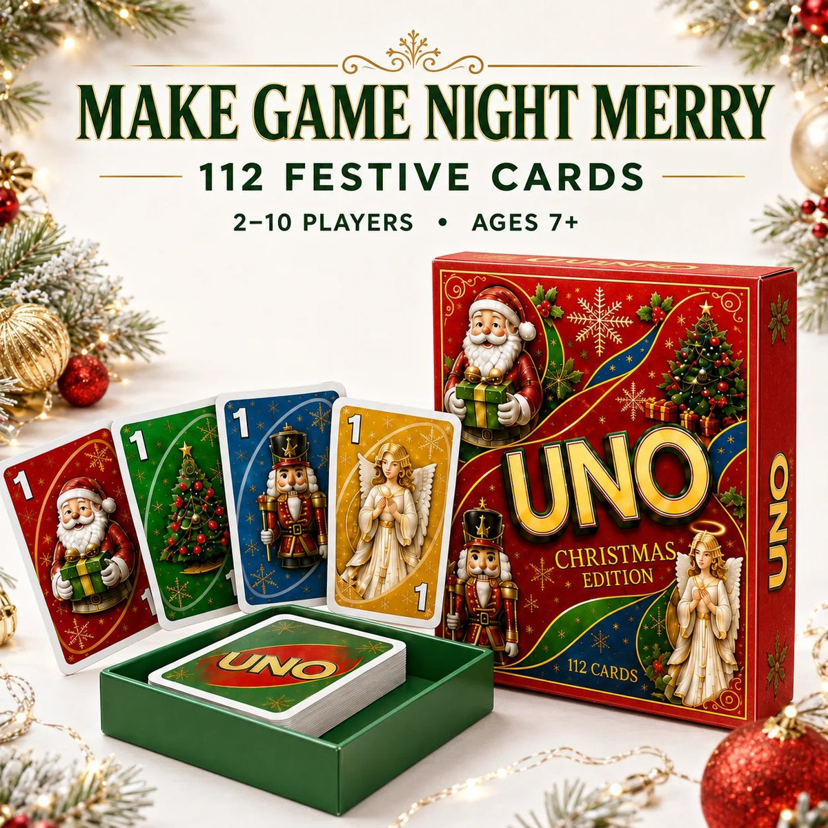 🔥🔥Last Day 50% OFF🎉-🃏UNO Christmas Edition🎄 Holiday Family Card Game with 112 Festive Cards