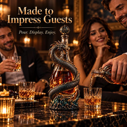 Leviathan Coil Dragon Decanter™ — Whiskey Decanter with Compass Stopper & Sculpted Dragon Design(No liquid included）