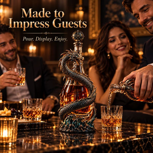 Leviathan Coil Dragon Decanter™ — Whiskey Decanter with Compass Stopper & Sculpted Dragon Design(No liquid included）