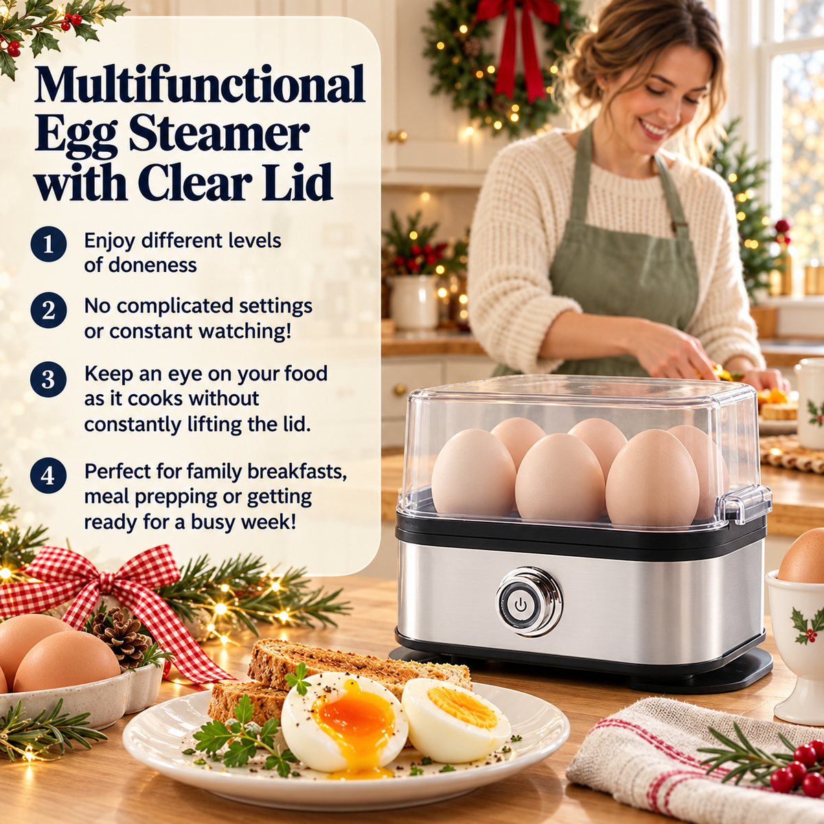 🎄🔥Christmas Sale🎁✨ – 🎅❄️Multifunctional Egg Steamer with Clear Lid