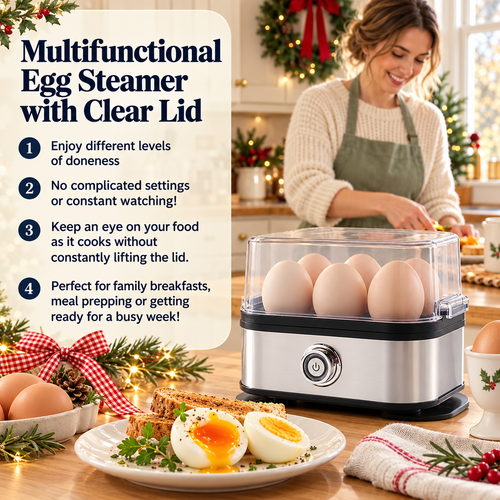 🎄🔥Christmas Sale🎁✨ – 🎅❄️Multifunctional Egg Steamer with Clear Lid