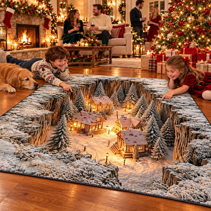 ☘️🎀Optical Illusion Christmas Scene Rug | Bring A Hidden Winter Village