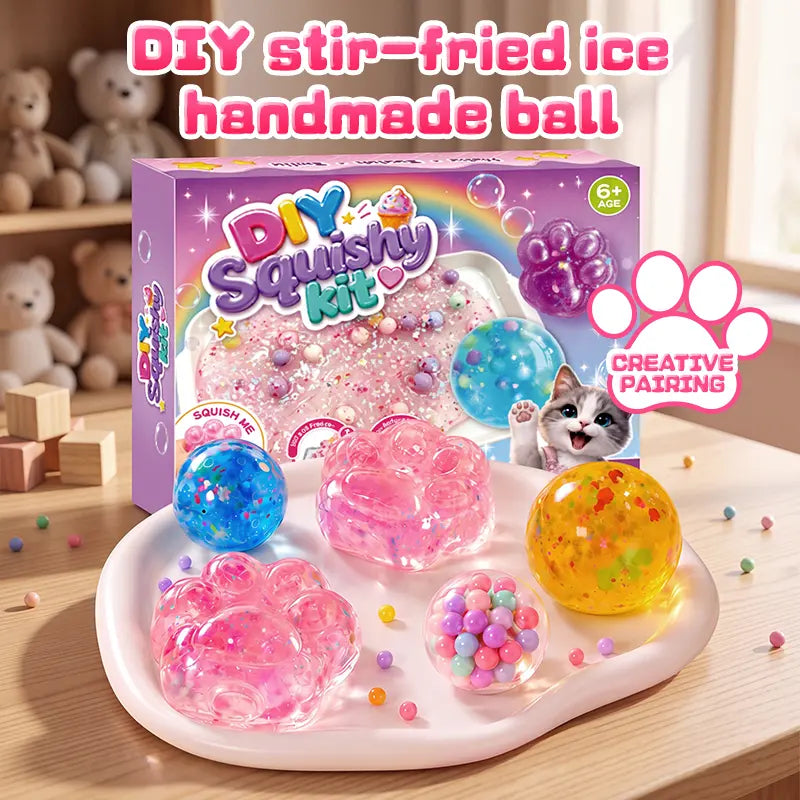 🐾✨ Kawaii DIY Cat Paw Squishy Kit – Soft Mochi Texture Stress Relief Toy 😌