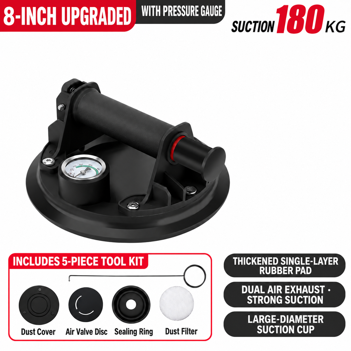 🛠️💪 8-Inch Glass Vacuum Suction Cup – 200kg load, heavy-duty rubber pad & metal handle. Safe lifting for glass, tiles & granite! 🛡️✅