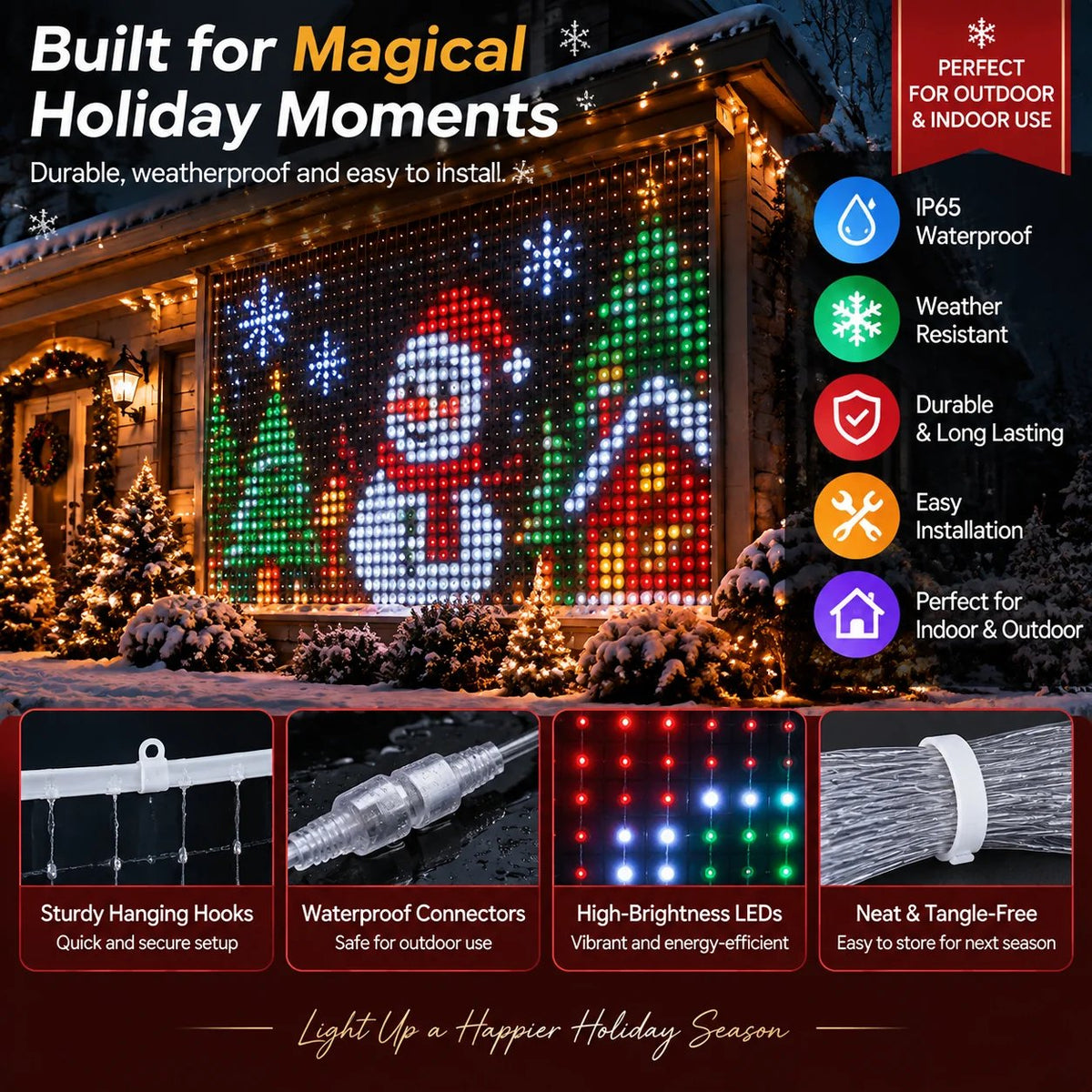 🔥LAST DAY 50% OFF✨🎄 Turn Your Balcony Into a Christmas Show – Animated LED Pixel Curtain Lights🎅