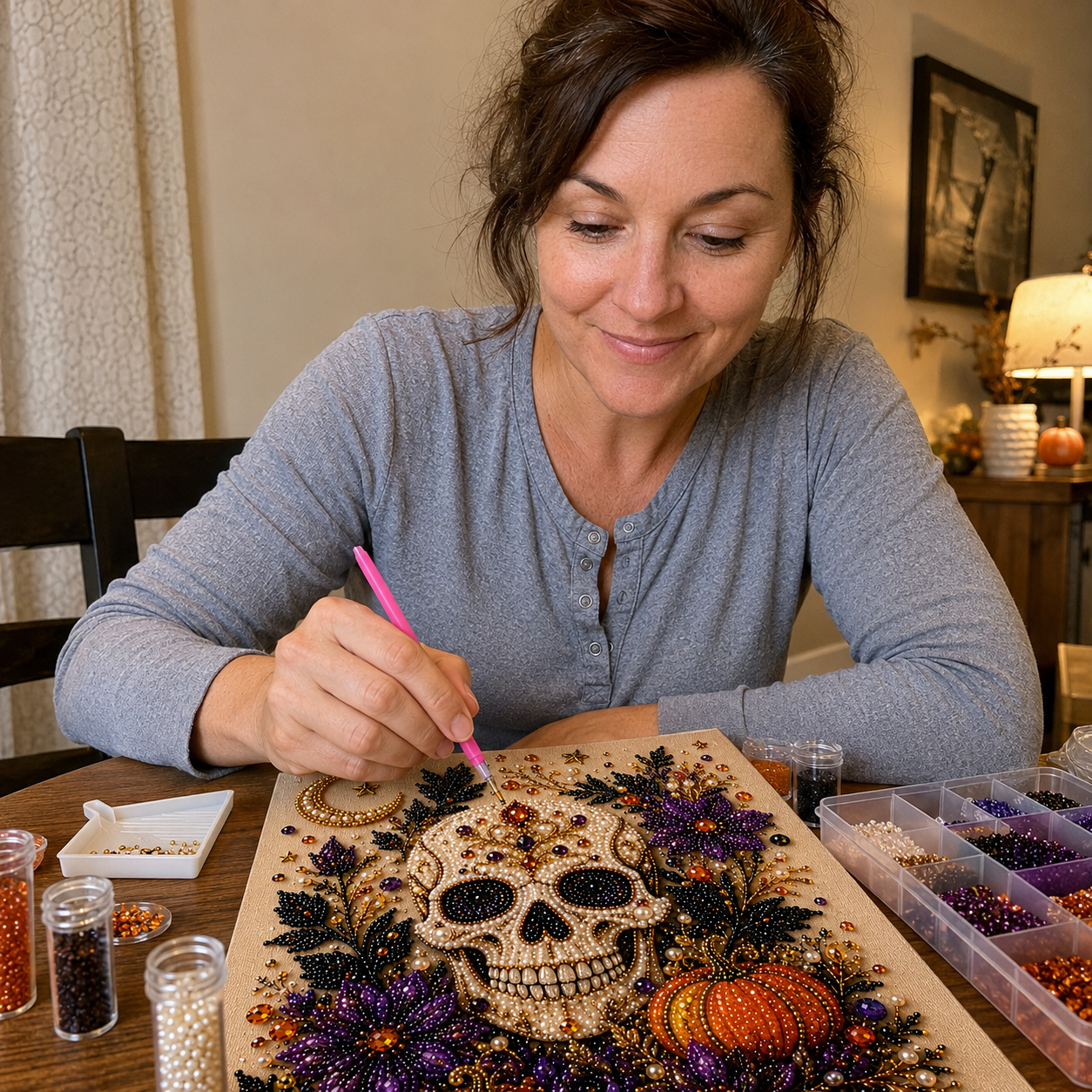 💥 Last Day 49% OFF – 👻✨ Halloween Pearl Art DIY Kit – Turn Tiny Pearls into Spooky-Cute Magic