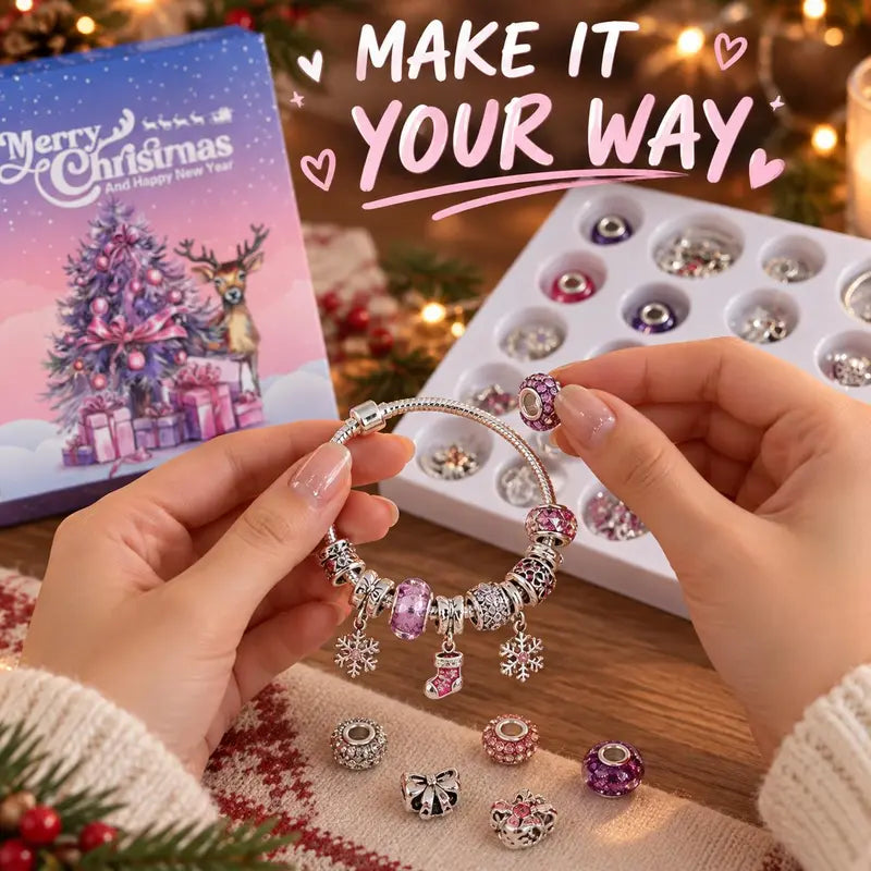 🎄 24-Day Christmas DIY Bead Charm Kit – Necklace, Bracelet & Daily Jewelry-Making Surprises ✨