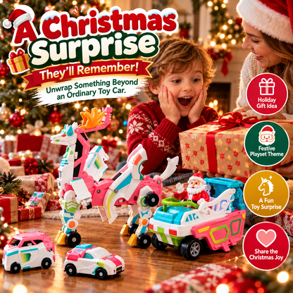 2-in-1 Transforming Christmas Unicorn & Santa Sleigh – Magical Vehicle Transformation Toy & Holiday Gift 🎁