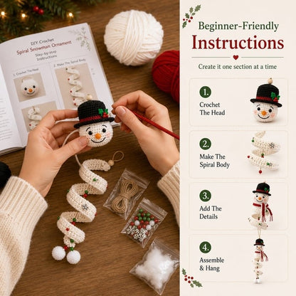 "🔥 LAST DAY 49% OFF – ☃️ Crochet Snowman Spiral Ornament DIY Kit | Complete Beginner-Friendly Set with Soft Yarn, Crochet Hook, Festive Beads, Snowflakes & Step-by-Step Guide 🧶🎄✨"