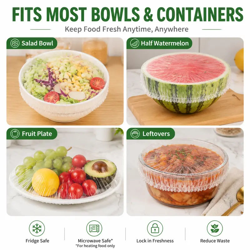 🍽️ Elastic Stretch Bowl Covers 🔁Disposable Microwave Safe Food Storage Covers