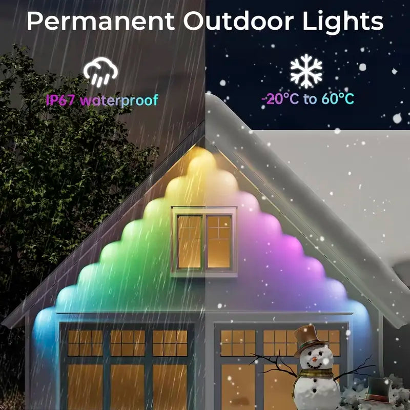 Permanent Outdoor Lights – App-Controlled Color-Changing Eave Lights with Music Sync, IP67 Waterproof Design for Christmas & Halloween