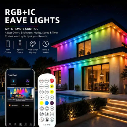 Permanent Outdoor Lights – App-Controlled Color-Changing Eave Lights with Music Sync, IP67 Waterproof Design for Christmas & Halloween