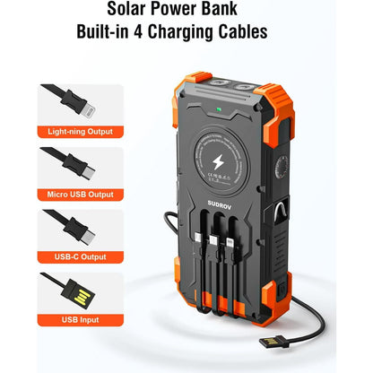 2026 Must-Have: Massive Capacity Power Bank for Emergency & Survival（49800mAh Solar Charger Power Bank with 4 Cables）