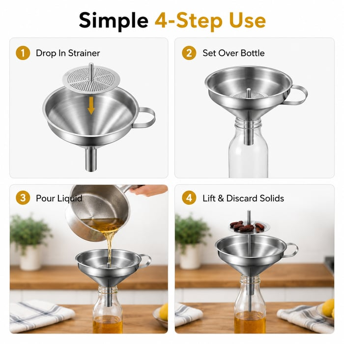 🍳✨ Heavy-Duty Stainless Steel Kitchen Funnel with Strainer Included 🥣