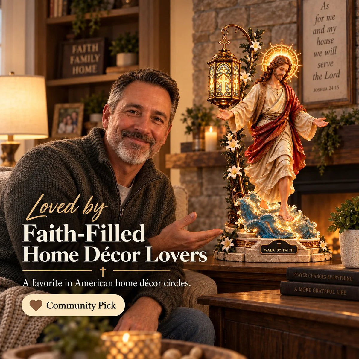 ✨✝️✨ Walk by Faith Jesus Reflection Light – Walking on Water Christian Decor🎁