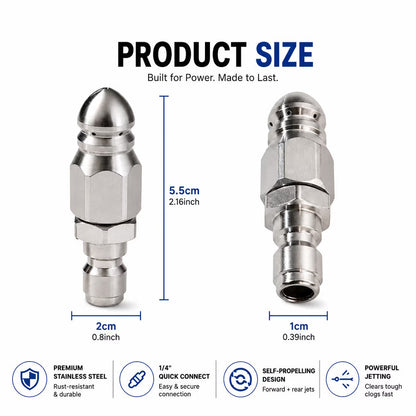 💦3Pcs-Stainless Steel Sewer Jetter Nozzle – 1/4' Quick Connect Drain Cleaning Attachment for Pressure Washers