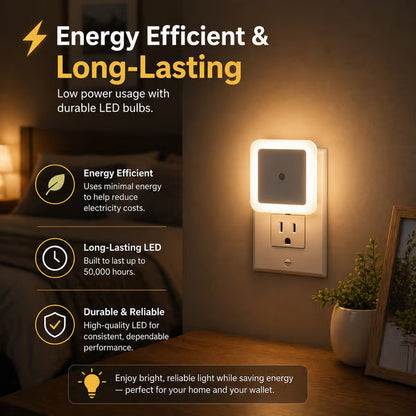 💡 6-Pack Dusk-to-Dawn LED Night Lights – Warm White, Plug-In 🌙